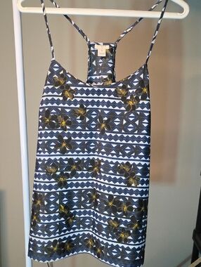 J Crew Printed Cami Racerback Tank Blue Floral Geometric M